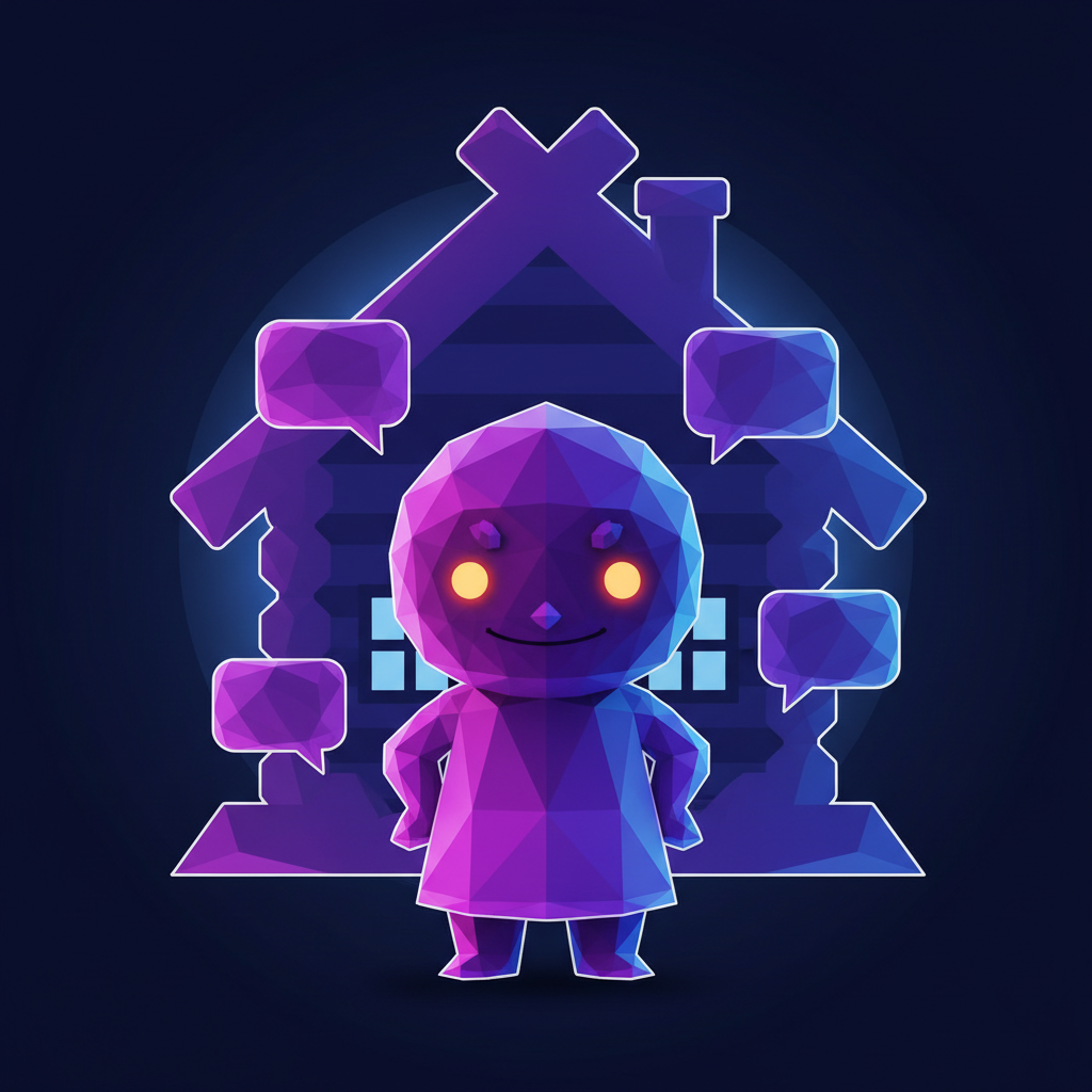 Домовой — кристаллический персонаж-помощник ЖК Ривьера 72 в фиолетово-синем градиенте